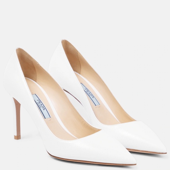 Prada Stiletto Pointed Toe Pump in White Patent Leather - Picture 1 of 9